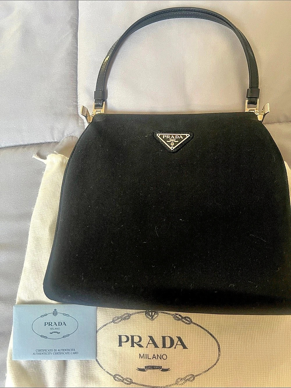 Prada Tessuto Metal Handle Bag Shoulder Bag in Black